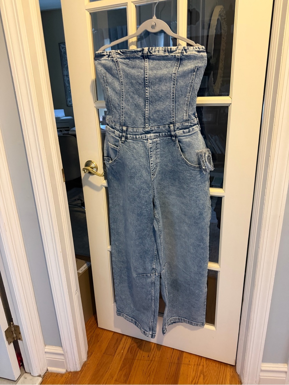 Oh Polly Light Blue Strapless Denim Jumpsuit